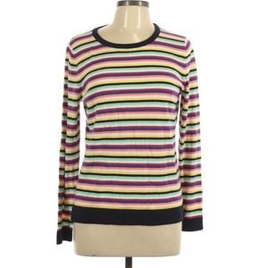NWT’s Talbots Sz L Petite Rainbow Stripe Sweater Crewneck Nylon Wool Blend